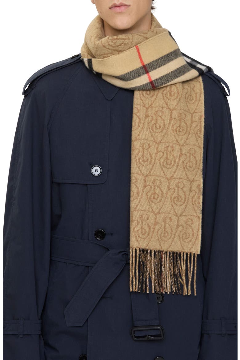 Reversible B Shield Cashmere Scarf, Alternate, color, SAND