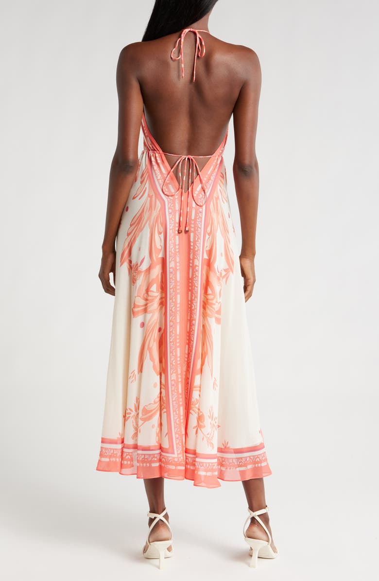 Reiss Delilah Scarf Print Satin Halter Dress, Alternate, color, Coral