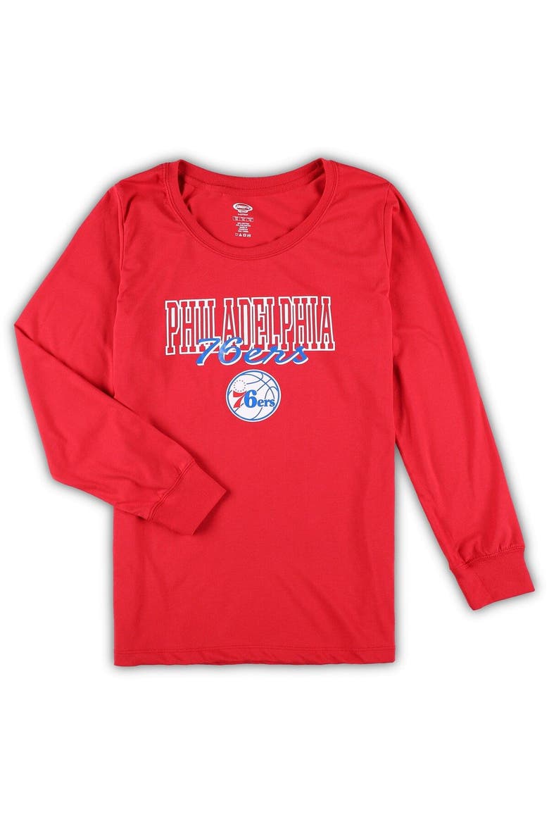 Women's Concepts Sport Red/Heather Gray Philadelphia 76ers Plus Size Long Sleeve T-Shirt and Shorts Sleep Set, Alternate, color, Red