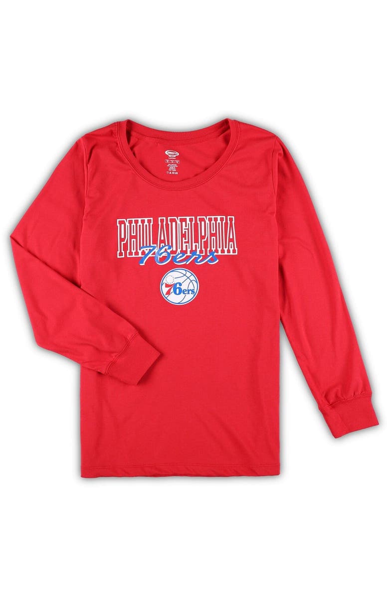 CONCEPTS SPORT Women's Concepts Sport Red/Heather Gray Philadelphia 76ers Plus Size Long Sleeve T-Shirt and Shorts Sleep Set, Alternate, color, Red