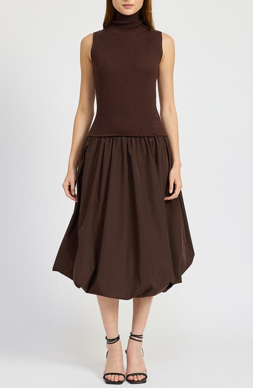 En Saison Elyse Mixed Media Midi Dress in Espresso 