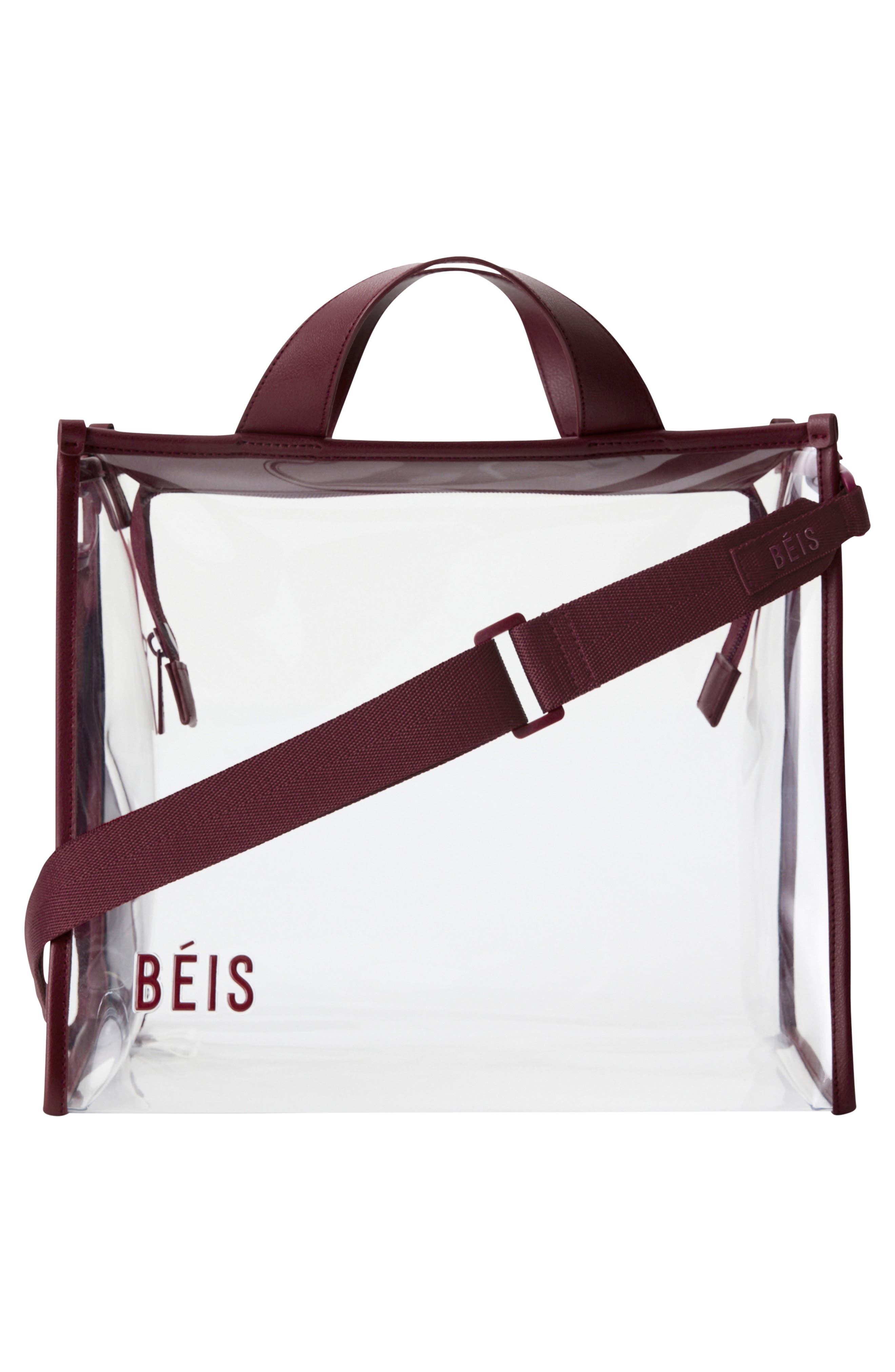 Béis The Clear Stadium Tote, Alternate, color, Burgundy