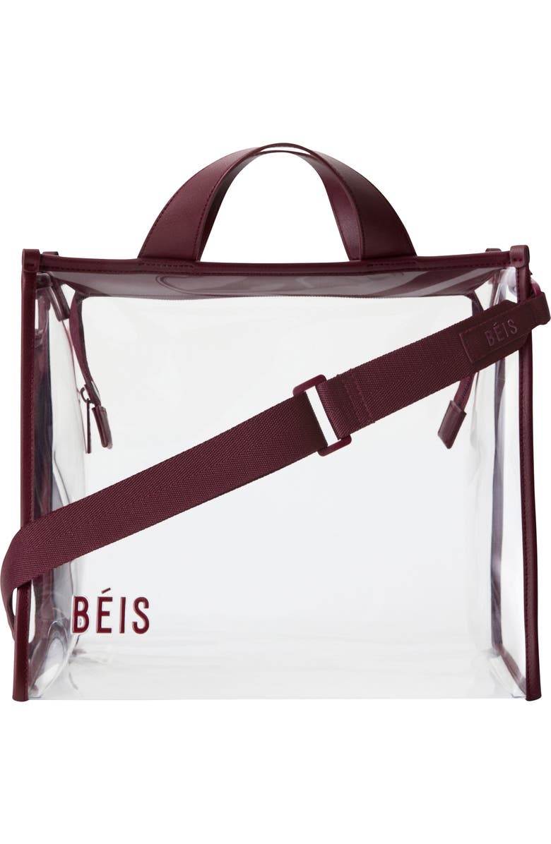 Béis The Clear Stadium Tote, Alternate, color, Burgundy