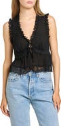 WAYF Norah Lace Trim Tie Front Top