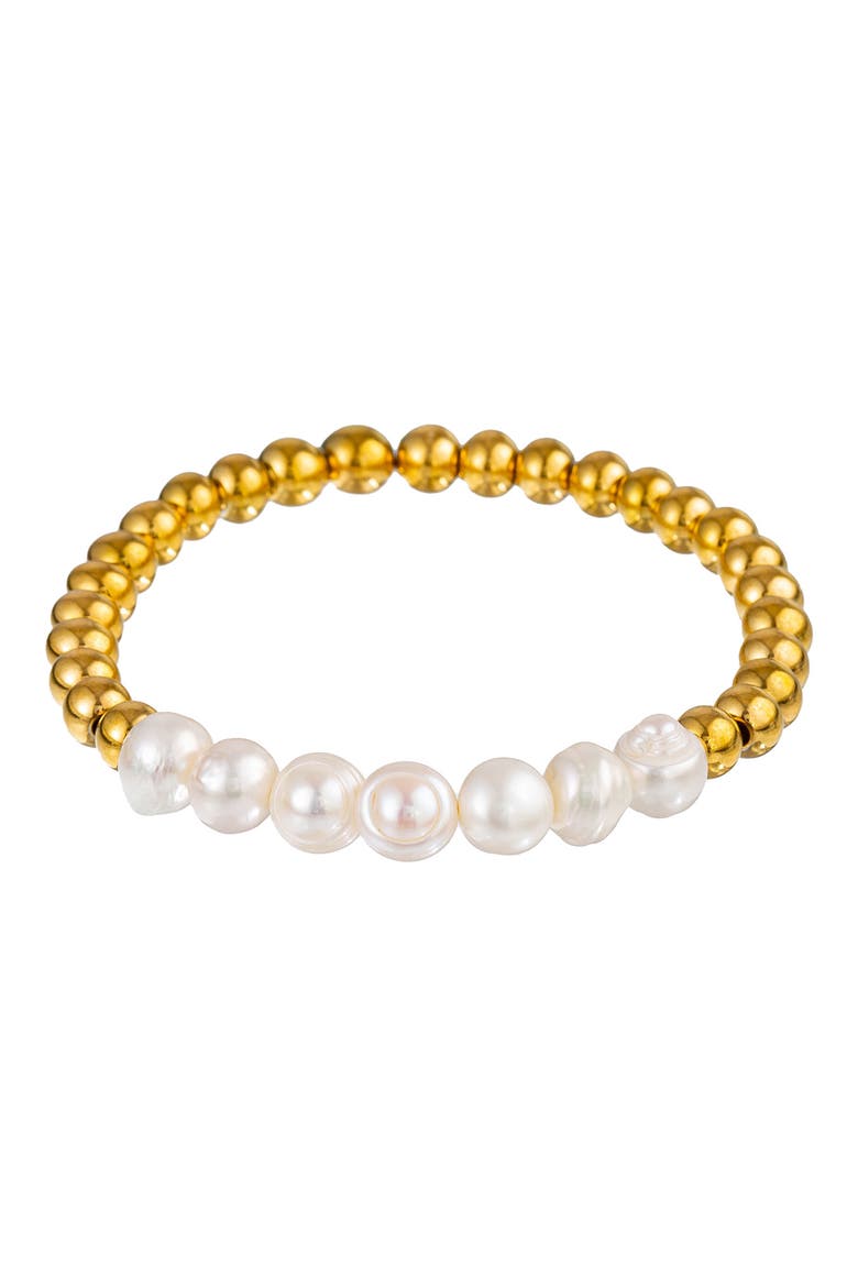 Ambre Set of 4 Imitation Pearl & Chain Bracelets, Alternate, color, GOLD