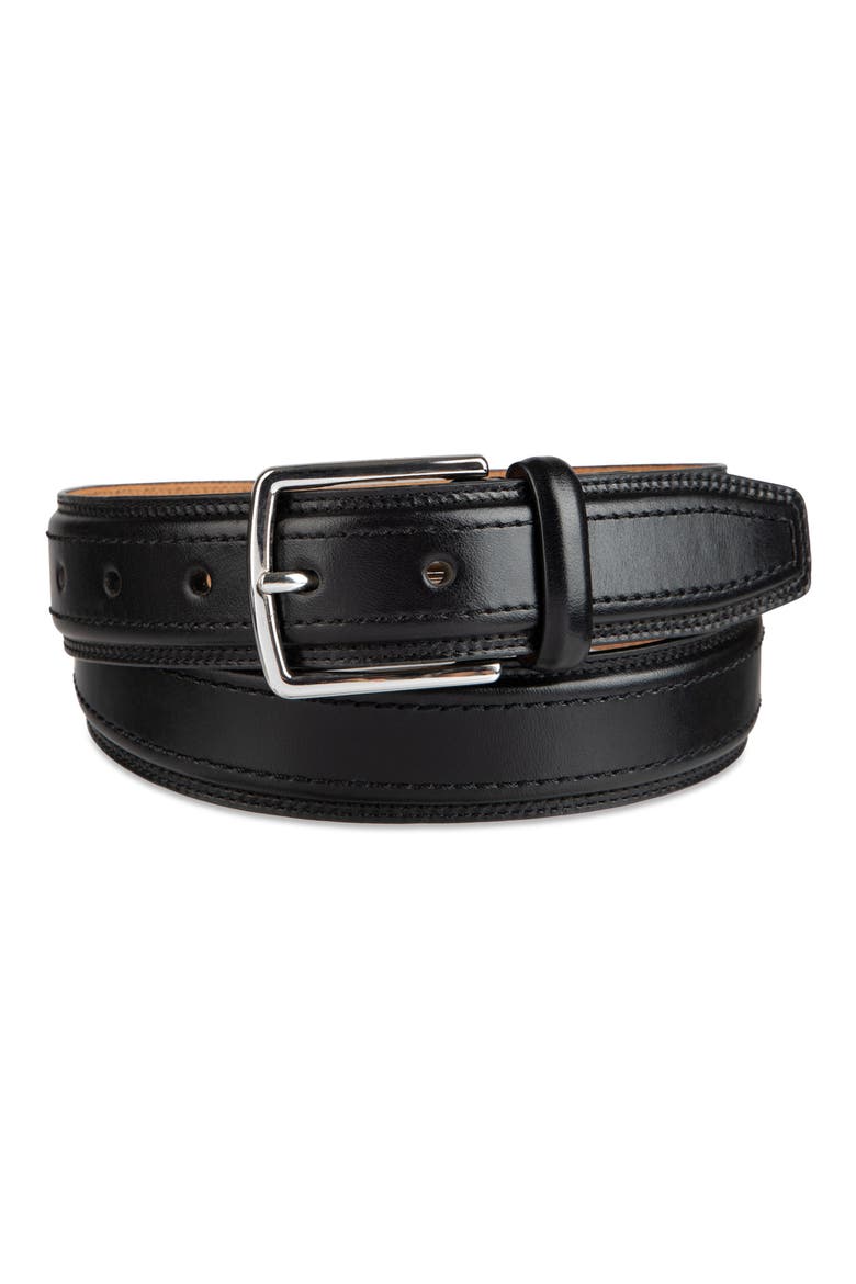 Stitched Leather Belt, Main, color, BLACK
