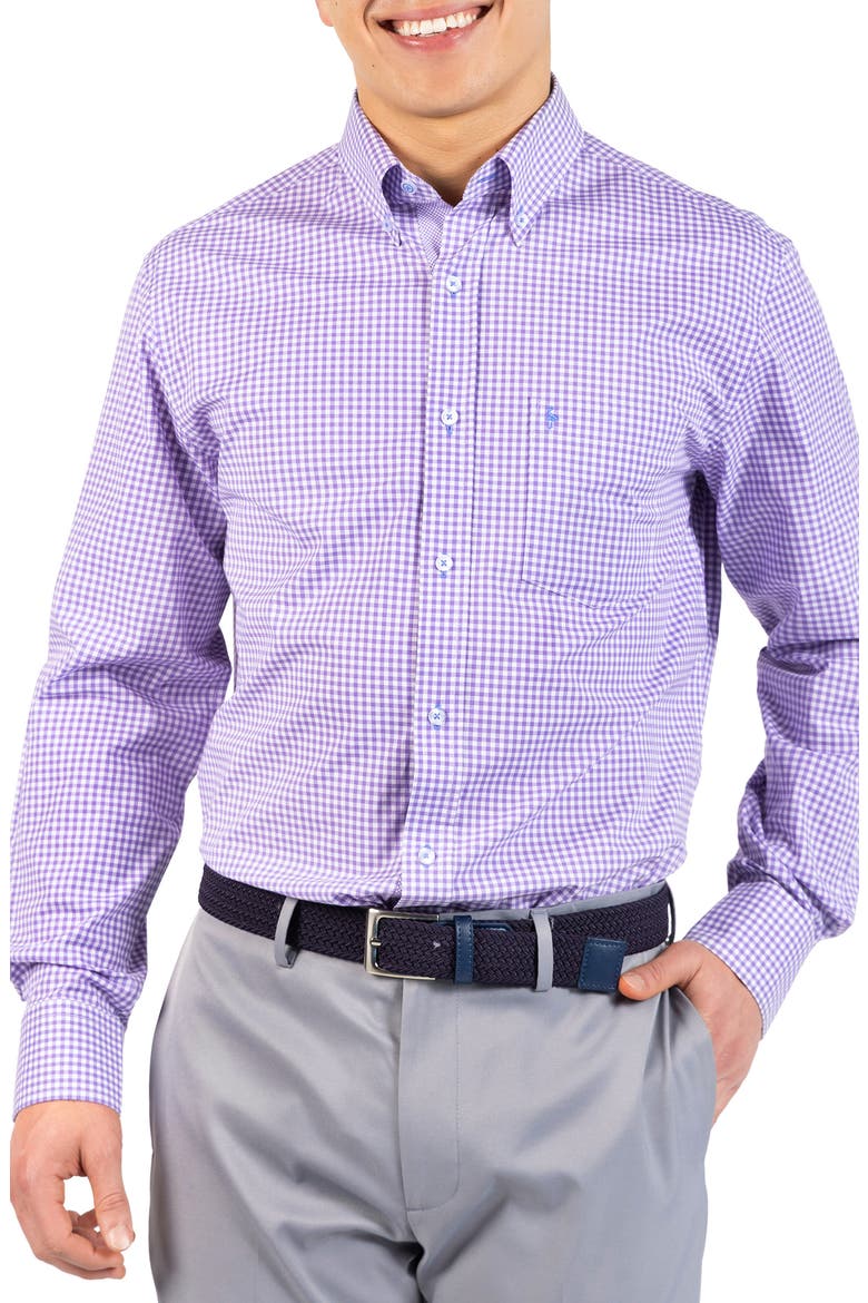 Gingham Stretch Cotton Button-Up Shirt, Main, color, LILAC