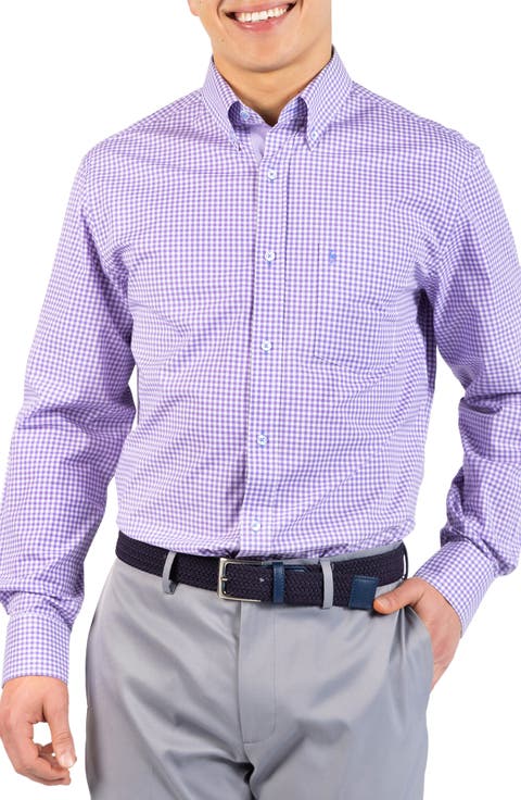 Gingham Stretch Cotton Button-Up Shirt