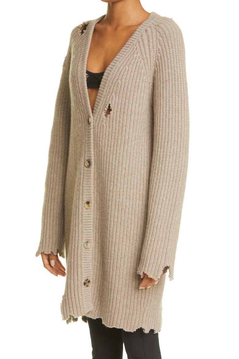 Rory Distressed Longline Cashmere Cardigan, Alternate, color, HUSK