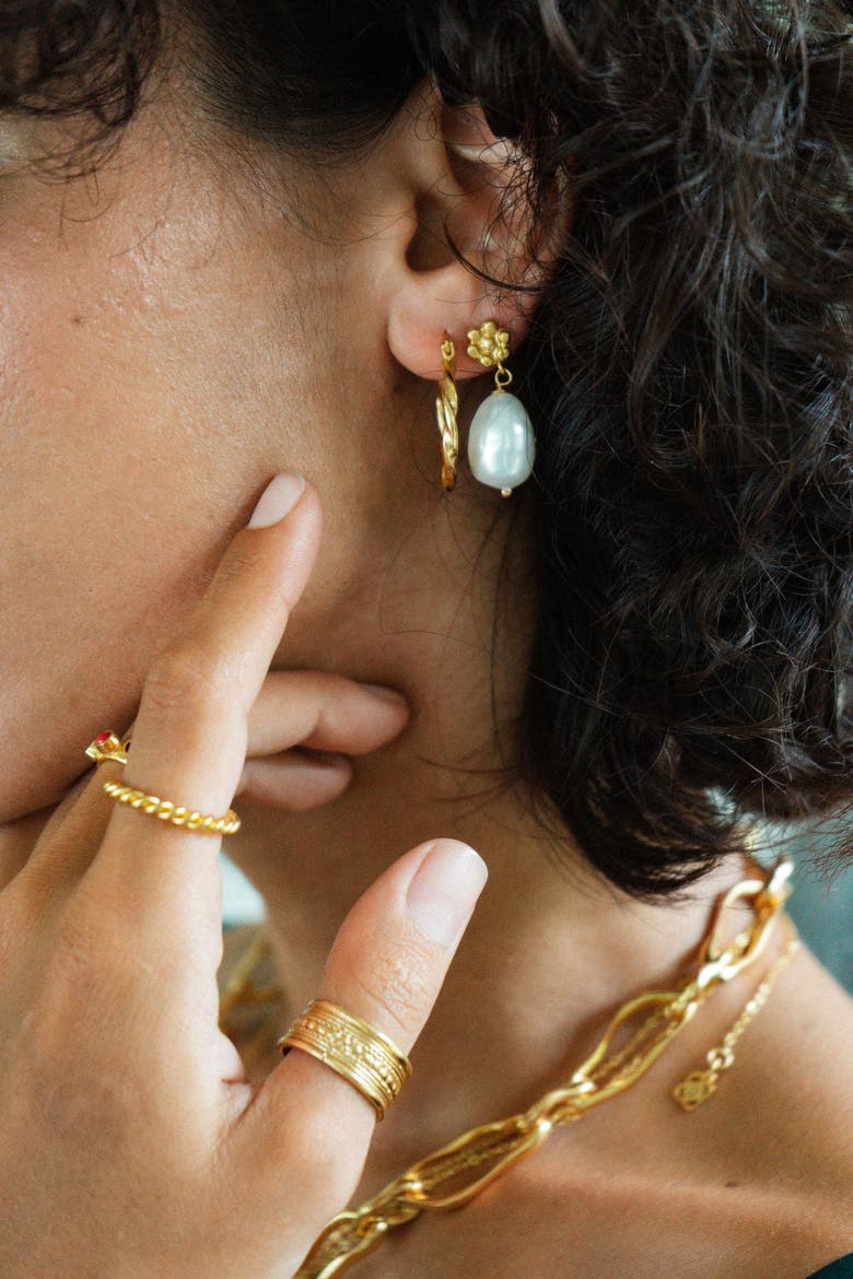 Mavis Drop Stud Earrings, Alternate, color, Brass
