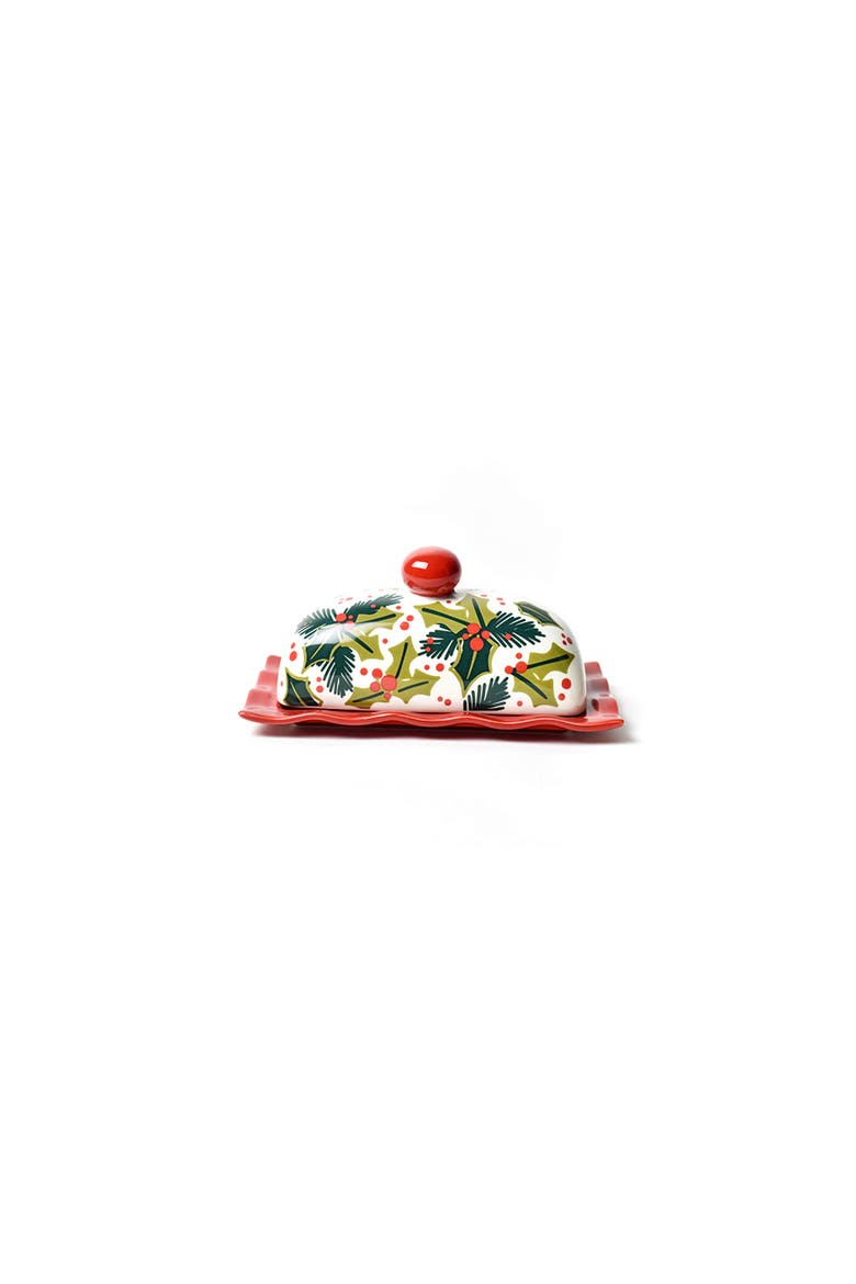 Holly Ruffle Domed Butter Dish, Main, color, Red
