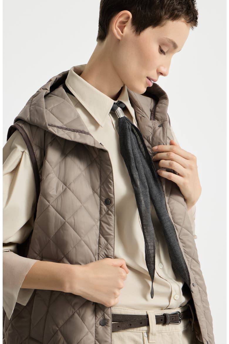 Lightweight matte nylon quilted vest with Thermore® padding and hood, Alternate, color, Light Brown