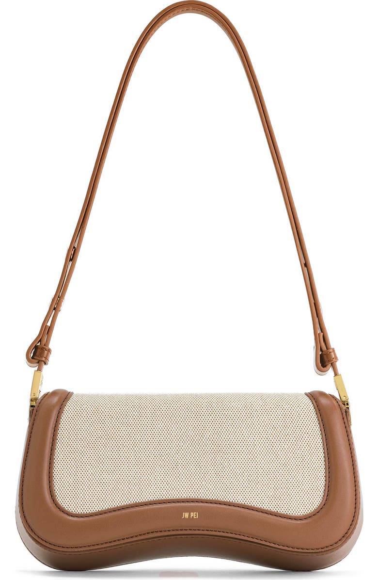 JW PEI Joy Canvas & Faux Leather Shoulder Bag, Main, color, Brown Canvas