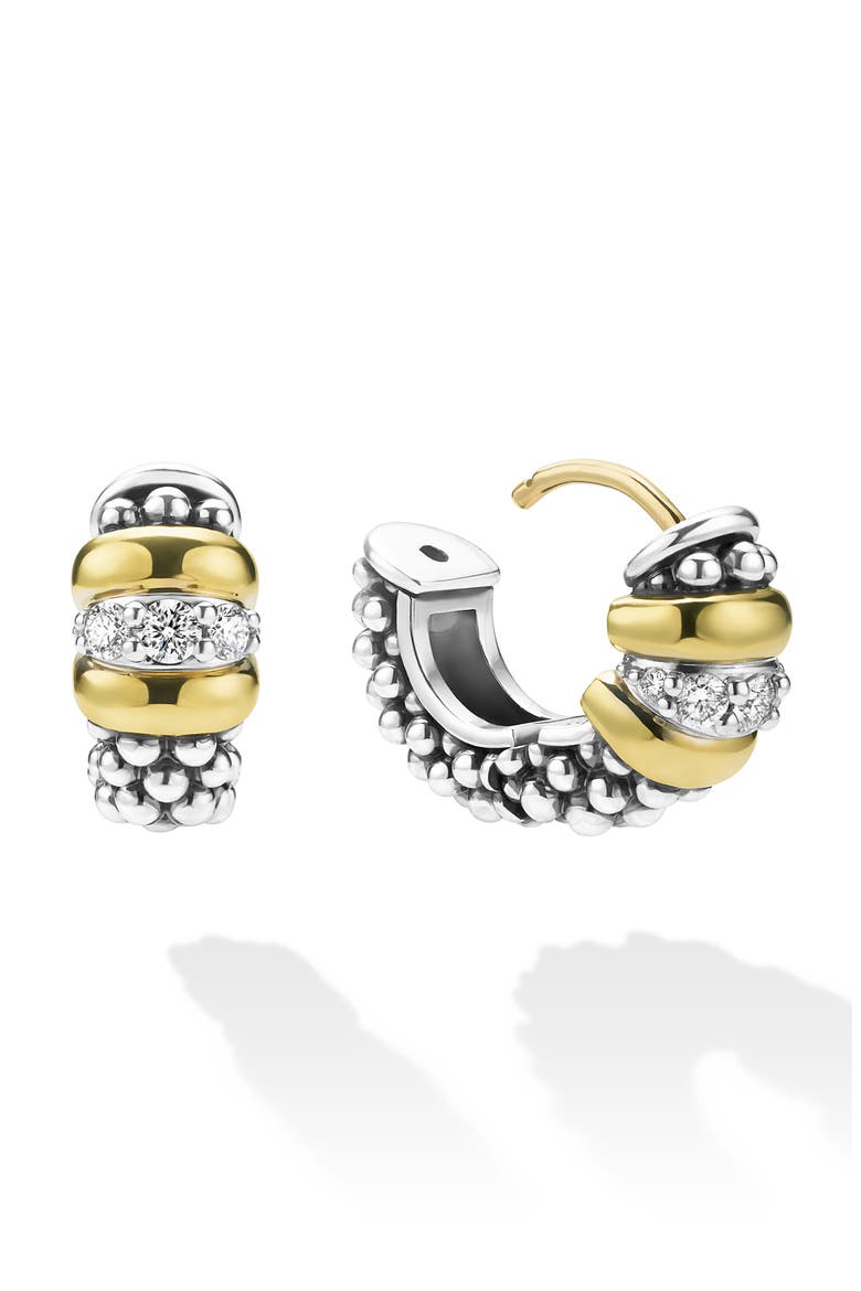 Signature Caviar Diamond Huggie Hoop Earrings, Alternate, color, TWO TONE