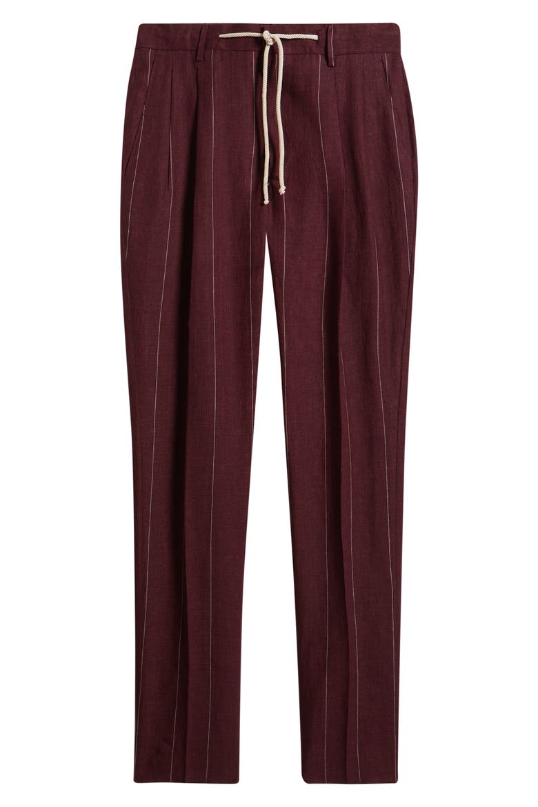 Nova Pinstripe Pleated Wool Blend Trousers, Alternate, color, WINE