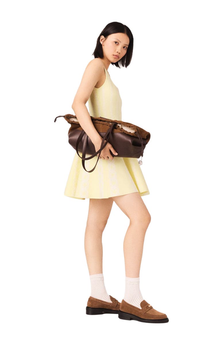 maje Jacquard knit short dress, Alternate, color, Pale Yellow