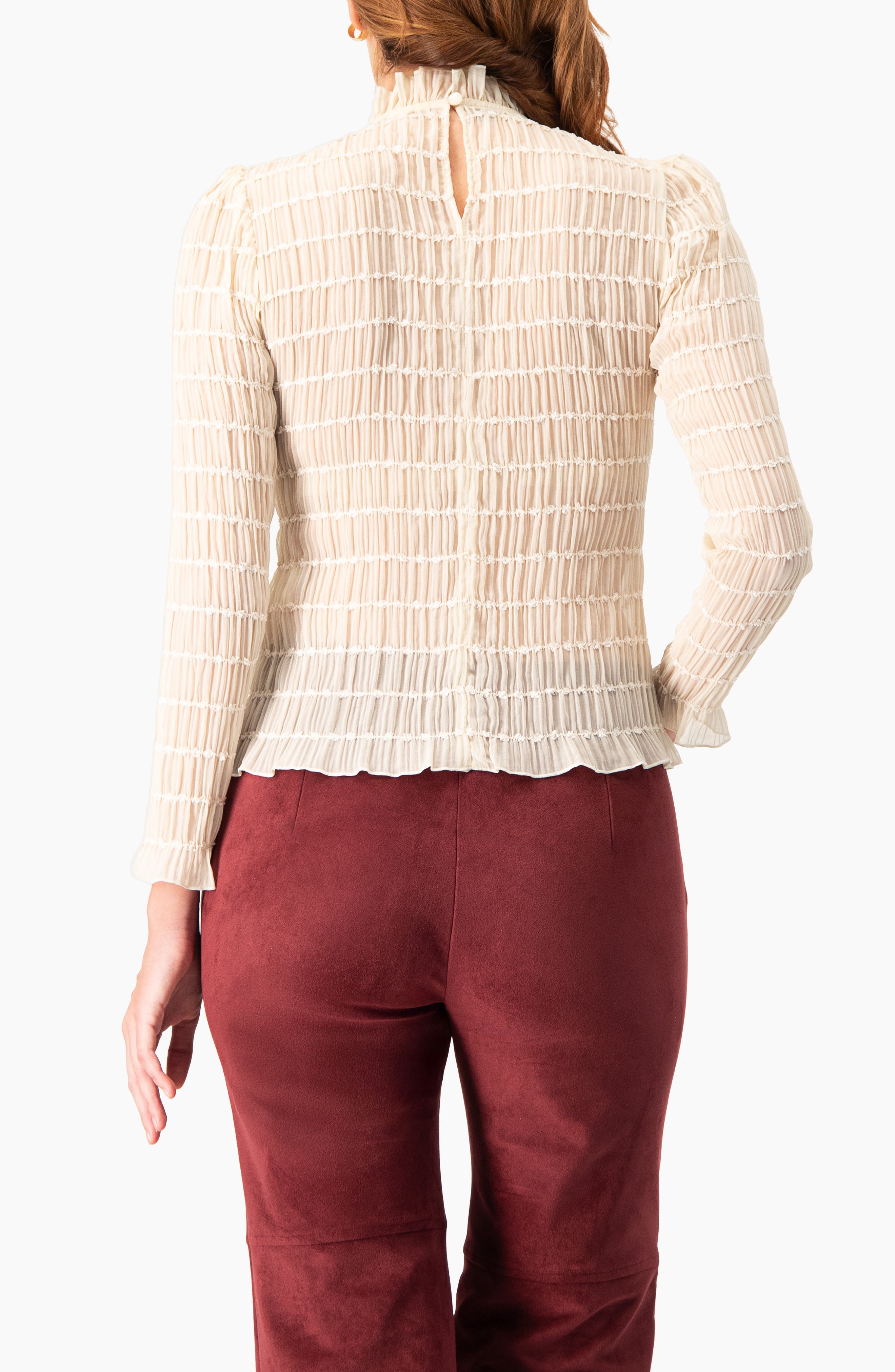 Textured Long Sleeve Blouse with High Neck - image 2