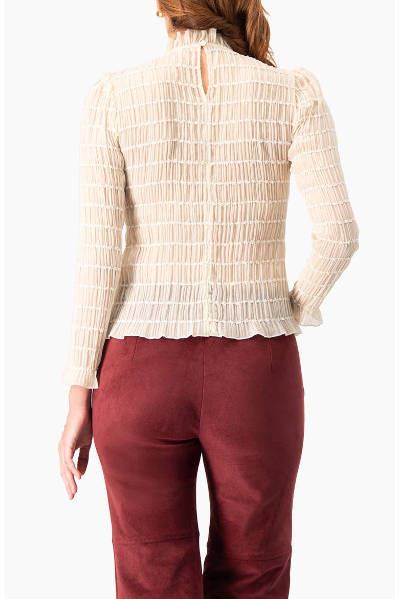 Textured Long Sleeve Blouse with High Neck, Alternate, color, Ivory