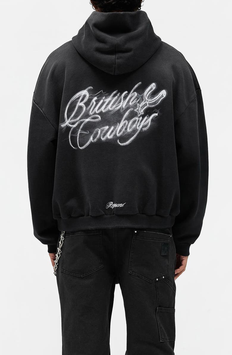 Represent British Cowboys Cotton Graphic Hoodie, Alternate, color, Stained Black