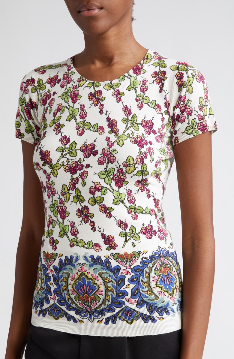 Etro Berry Print Silk Blend Cardigan & Short Sleeve Sweater Twinset, Alternate, color,