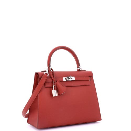 Pre-owned Hermes  Hermes Kelly Handbag Red Epsom With Palladium Hardware 25 In Red