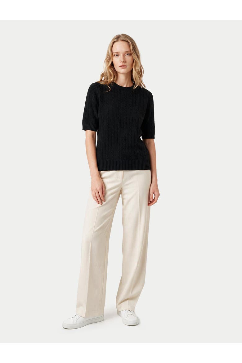 Cashmere Short-sleeve Cable Sweater, Alternate, color, black