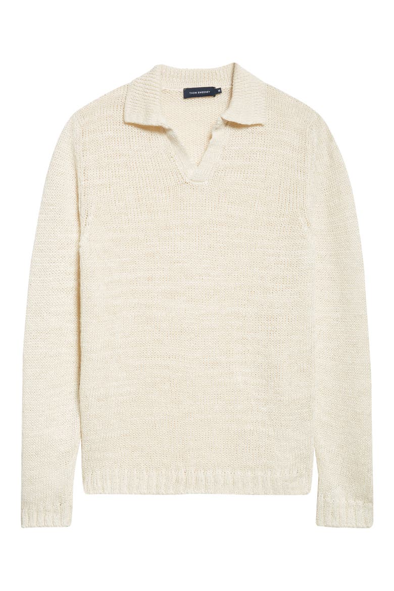 Skipper Wide Gauge Linen Blend Polo Sweater, Alternate, color, OFF WHITE