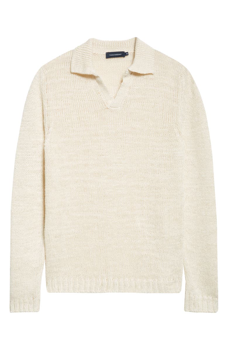 Thom Sweeney Skipper Wide Gauge Linen Blend Polo Sweater, Alternate, color, Off White