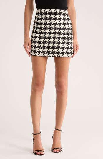 L'agence Marseille Houndstooth Miniskirt In Ecru/ Black/ Gold Houndstooth