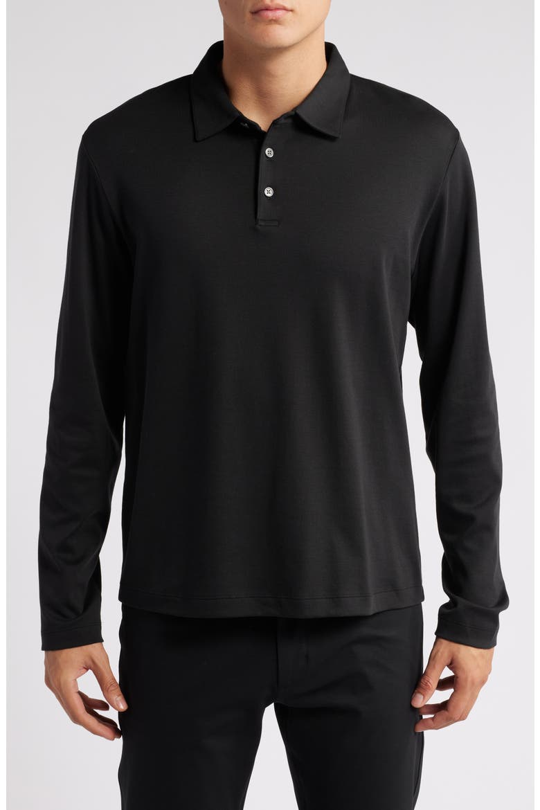 Long Sleeve Cotton Polo, Main, color, BLACK