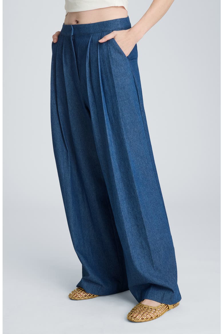 Triple Pleat Wide Leg Cotton Pants, Alternate, color, ARIES WASH