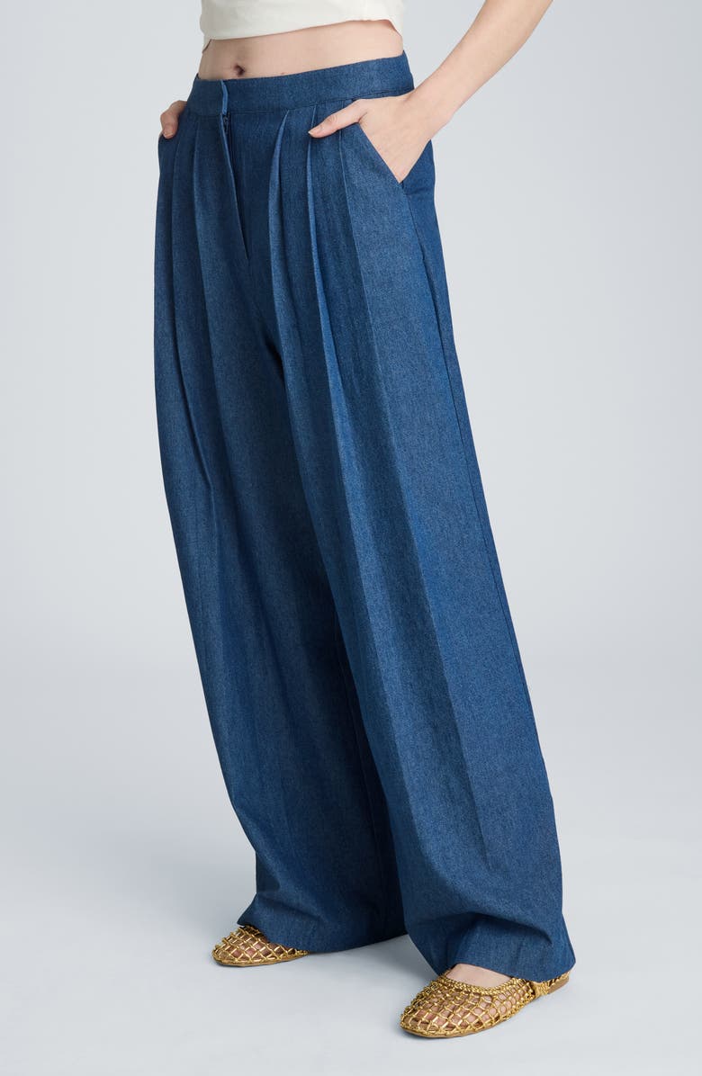 Kenneth Cole Triple Pleat Wide Leg Cotton Pants, Alternate, color, Aries Wash