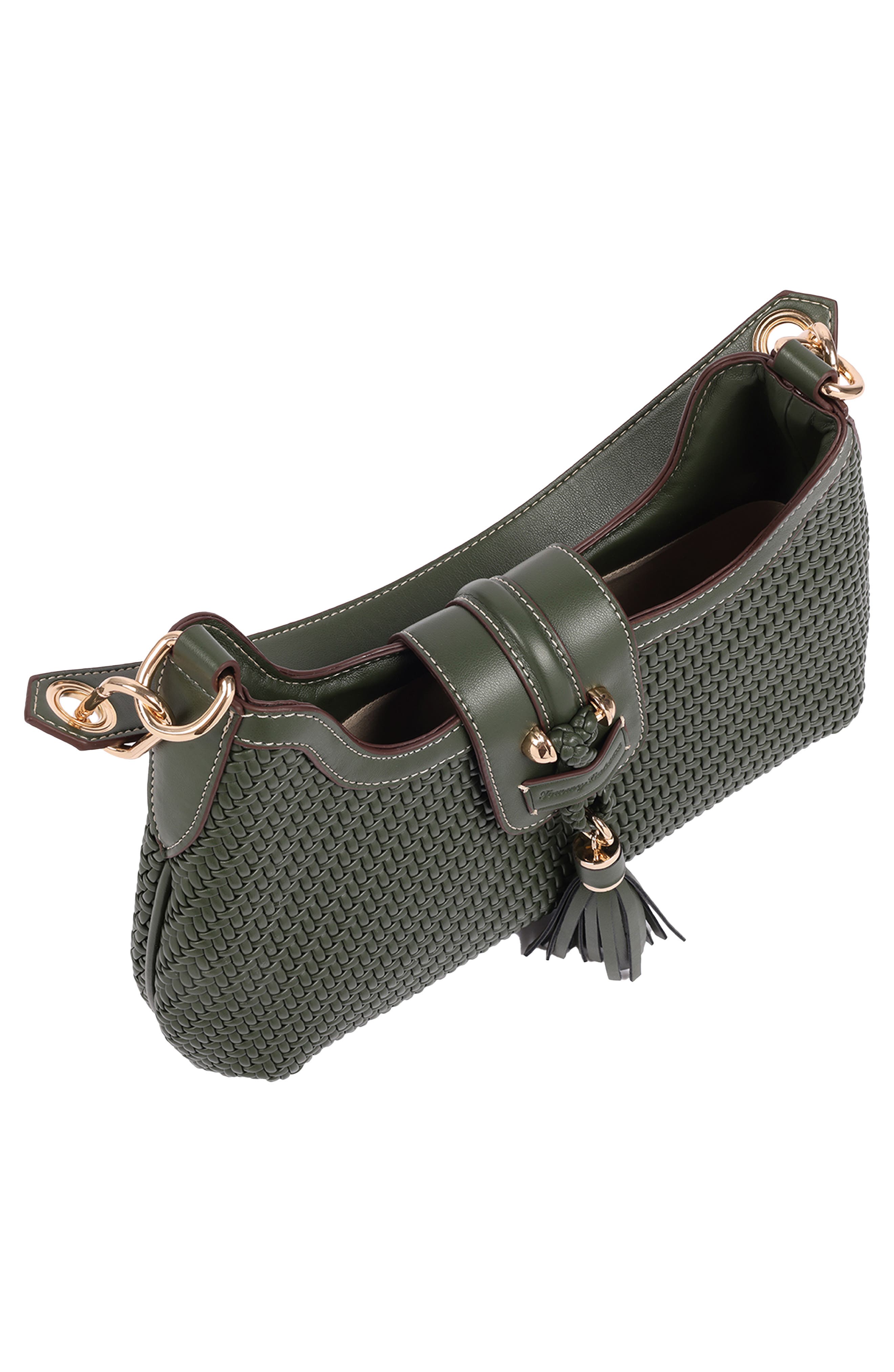 Tassel Tab Woven Faux Leather Hobo, Alternate, color, OLIVE