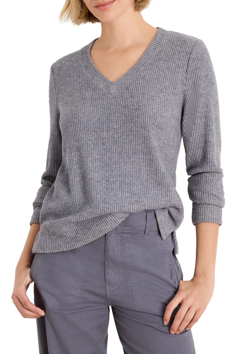 Soft Waffle Thermal V-Neck Top, Main, color, SLATE