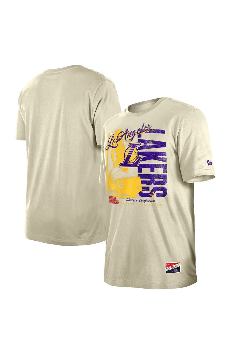 New Era Men's New Era Cream Los Angeles Lakers Distressed Throwback Vintage Color Pack T-Shirt, Main, color, Cream