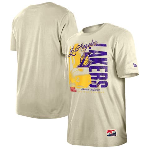 Men's New Era  Cream Los Angeles Lakers Distressed Throwback Vintage Color Pack T-Shirt