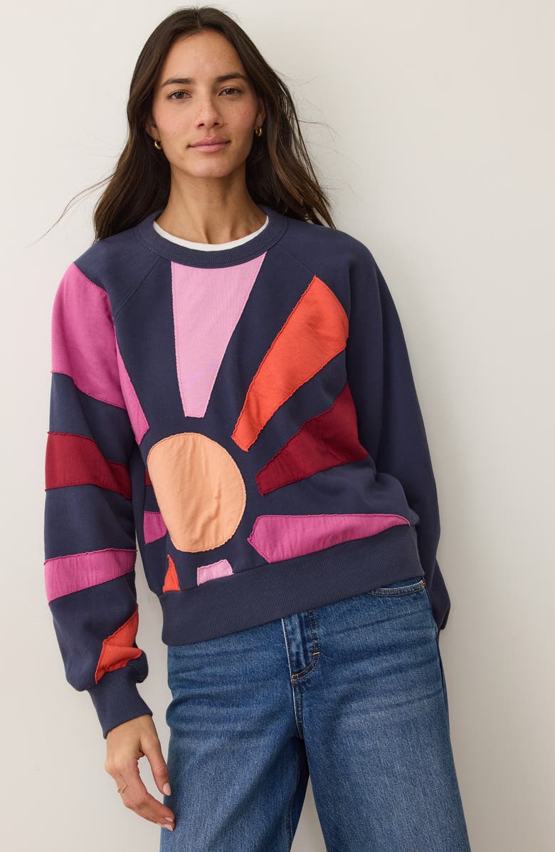 Marine Layer Cloud 9 Sunburst Mixed Media Sweatshirt, Alternate, color, Navy Sunburst