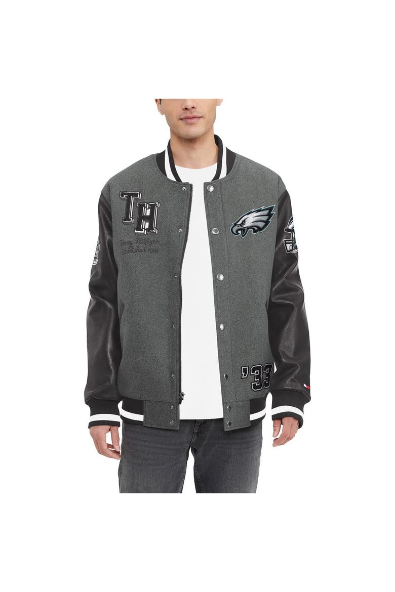 Men's Tommy Hilfiger  Heather Gray/Black Philadelphia Eagles Gunner Full-Zip Varsity Jacket, Main, color, Heather Gray