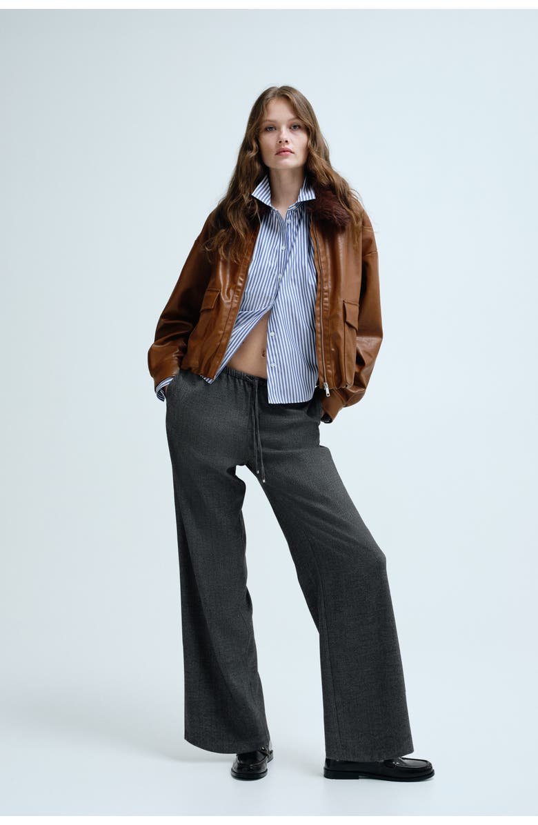 H&M Drawstring Trousers, Alternate, color, Dark Gray/Herringbone Pattern