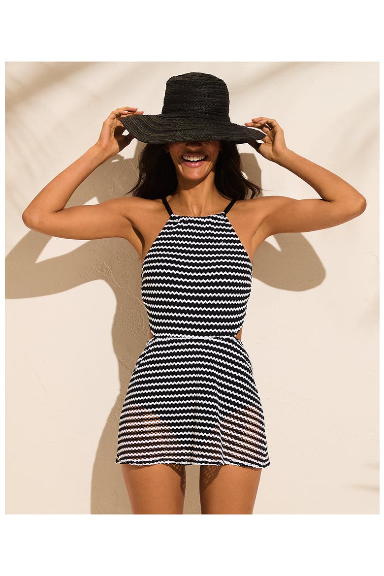 Crochet Monokini Swim Dress Swimsuit, Alternate, color, Black/White