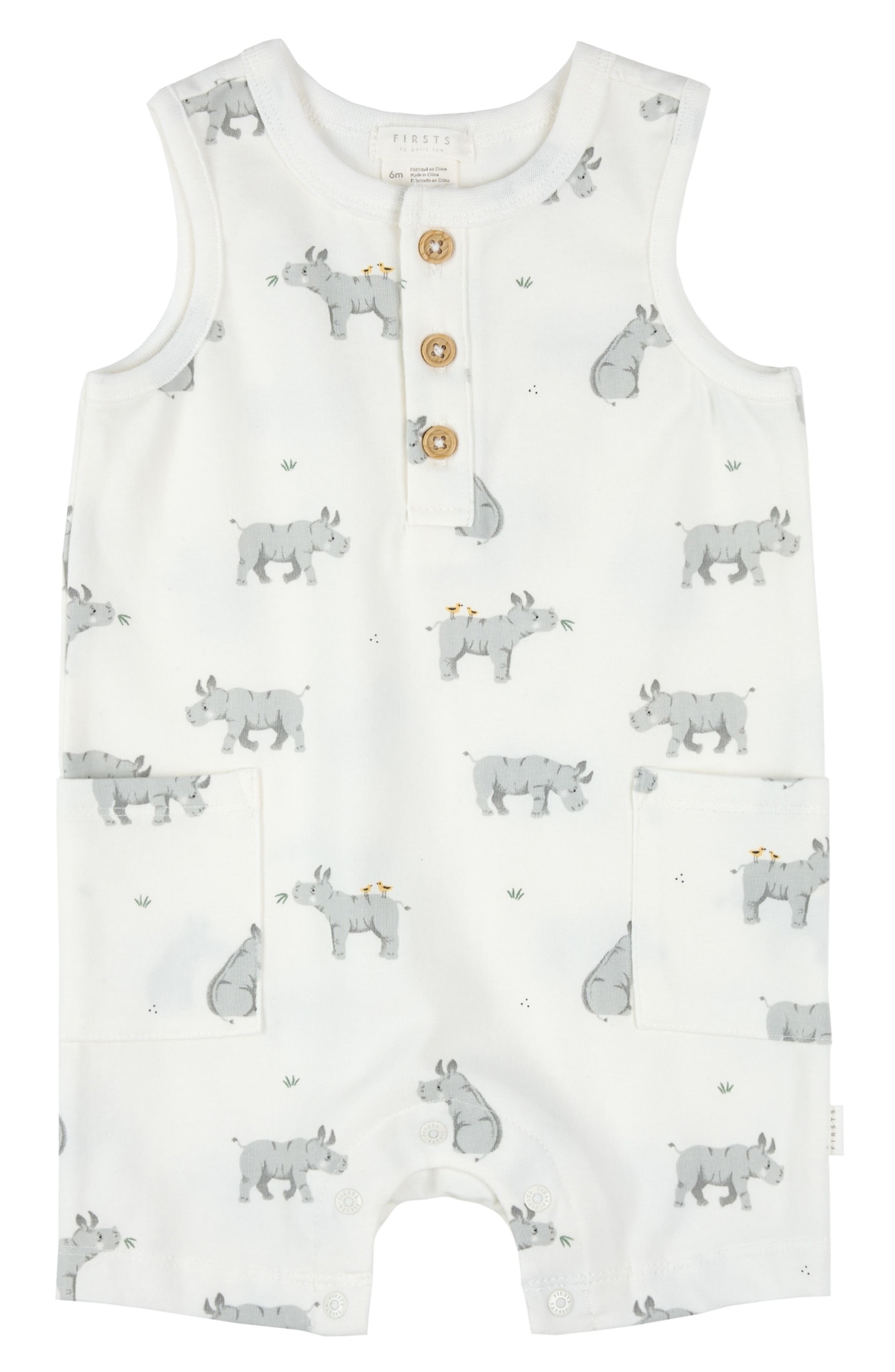 Rhino Print Cotton Henley Romper