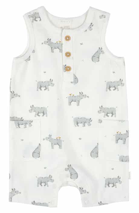 Rhino Print Cotton Henley Romper