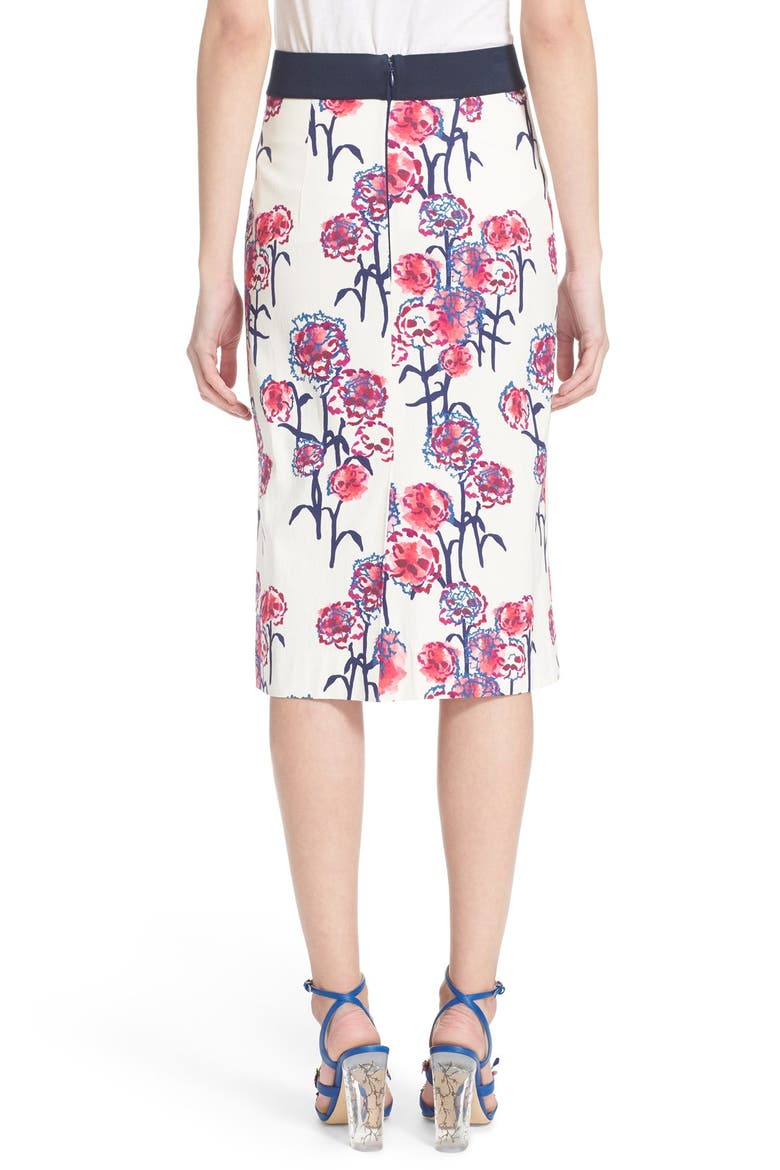 Textured Garden Print Pencil Skirt, Alternate, color, WHITE/ HIBISCUS MULTI