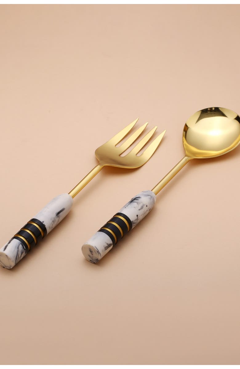 Tiramisu Gold Plated Metal & Resin Salad Server 2-Piece Set, Main, color, Ivory