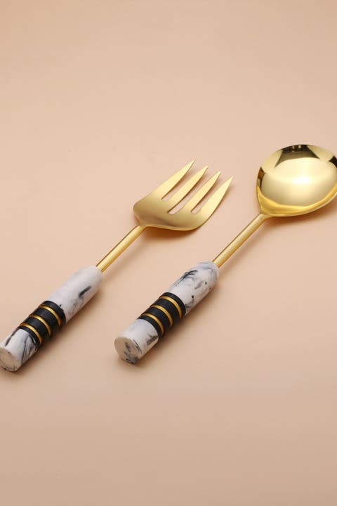 Gold Plated Metal & Resin Salad Server 2-Piece Set