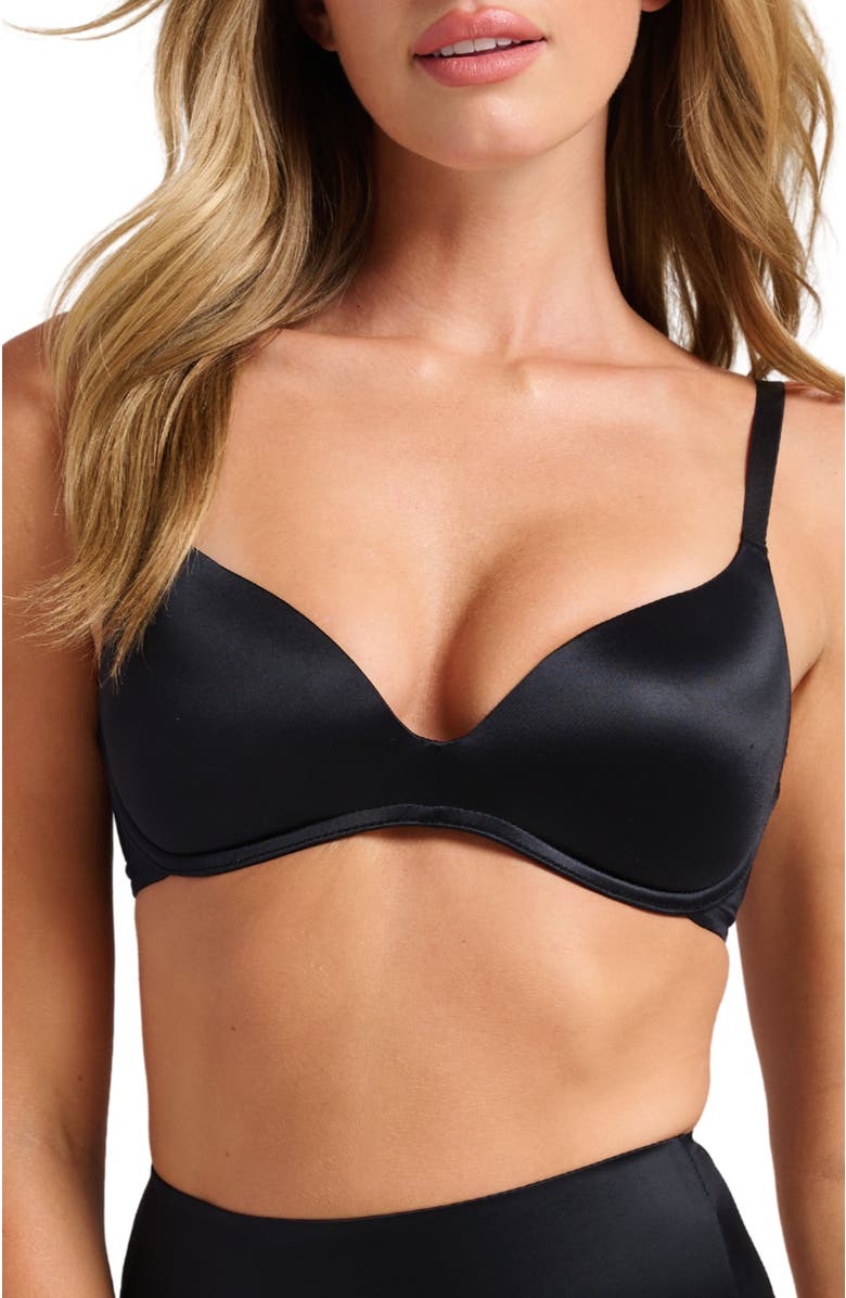 Siella Smooth Satin Luxe Lift Bra, Main, color, Black