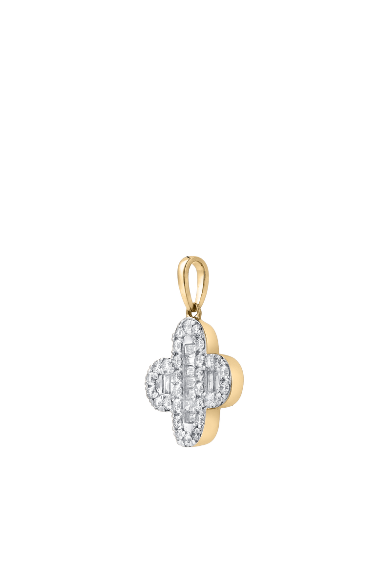 Alina 0.5 Cts 14K Gold Baguette & Round Cut Diamond Clover Pendant with Optional Chain, Alternate, color, Yellow Gold With Chain