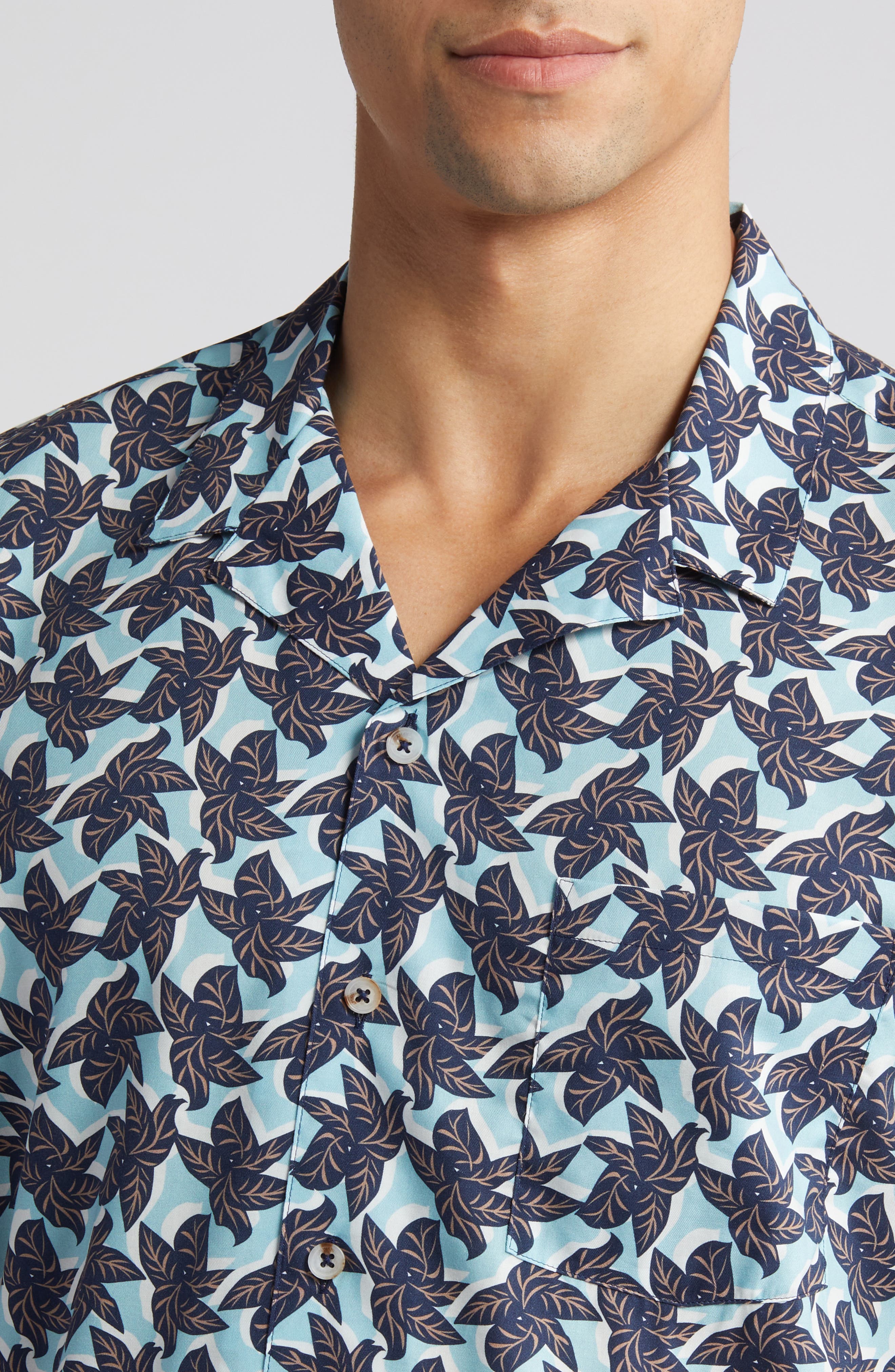 Leaf Print Cotton and Modal Camp Shirt - image 2