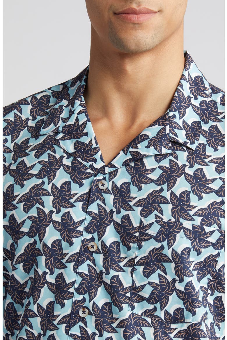 Leaf Print Cotton and Modal Camp Shirt, Alternate, color, BLUE