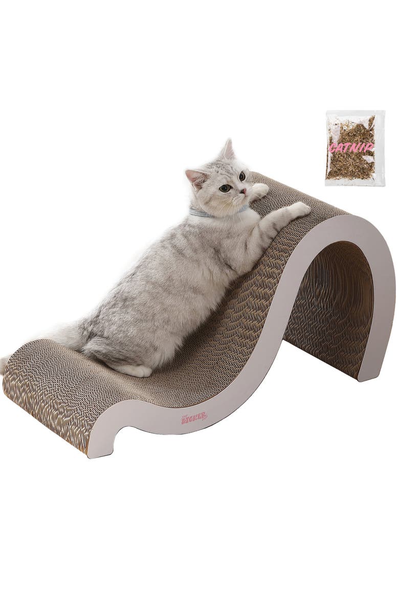 Kona 27" Modern Cardboard Double-Sided Wave Cat Scratcher with Catnip, Alternate, color, White